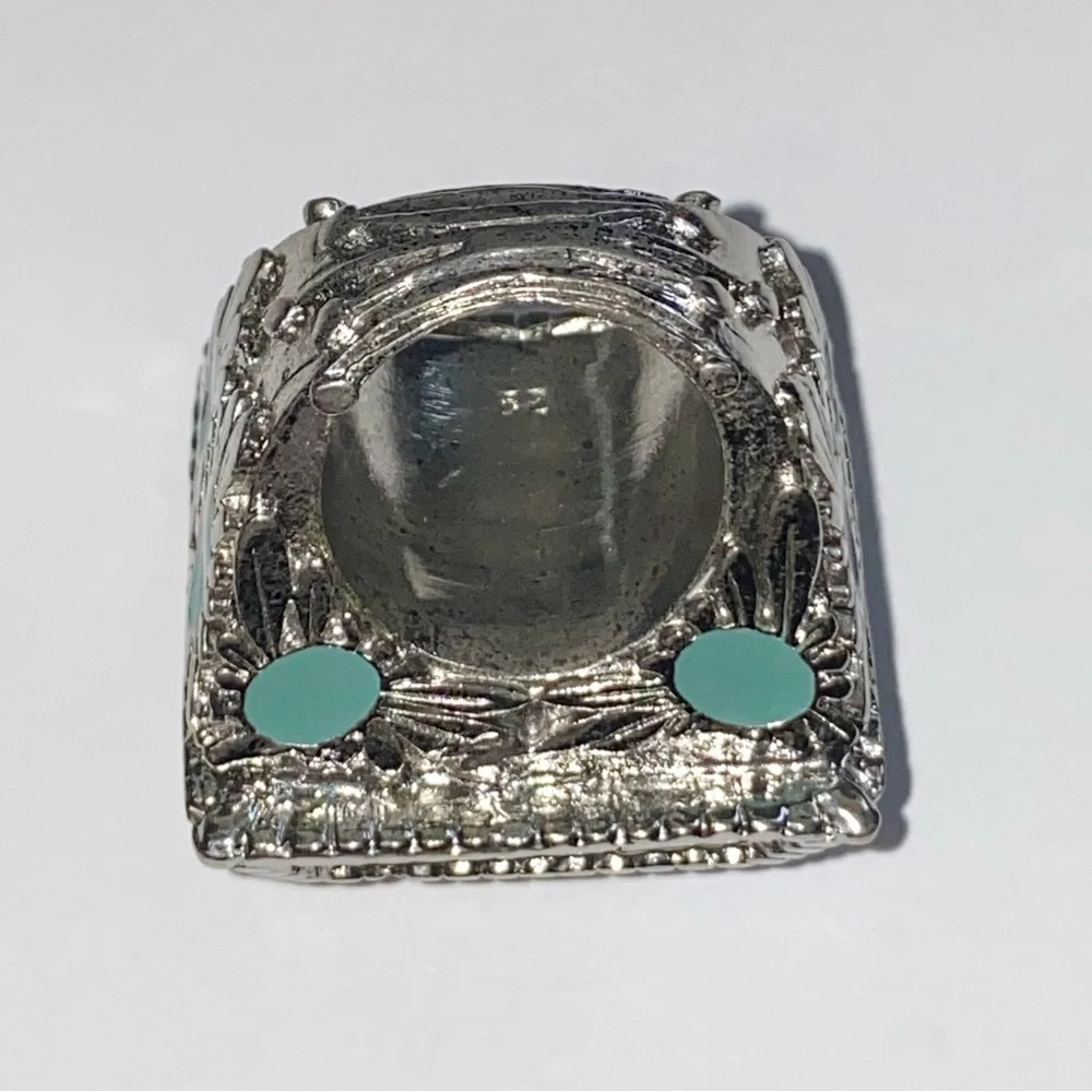 VTG Christian Dior Silver Metal Turquoise Gemstone Logo Nameplate Princess Ring - Picture 12 of 15